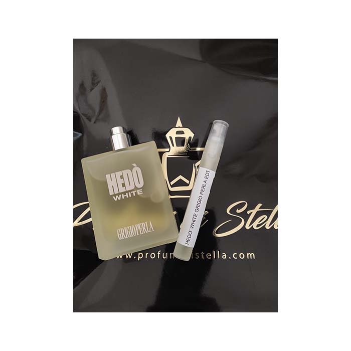 GrigioPerla Hedo White è stato lanciato sul mercato nel 2008. Le note di testa sono Limone, Bergamotto e Pompelmo; le note di cuore sono Zenzero e Cardamomo; le note di base sono Fava Tonka, Muschio, Patchouli e Legno di Cedro.