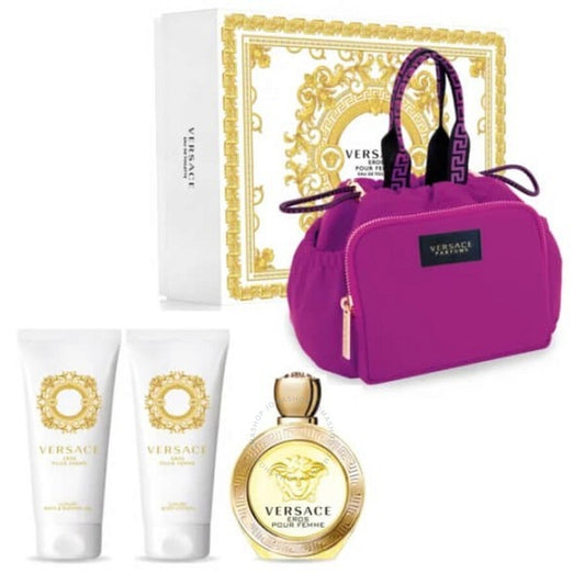 Set Versace • Eros •  Pour Femme • 100ml • Eau de Toilette • 100ml Body Lotion • 100ml bath shower gel • Borsa Beauty Case