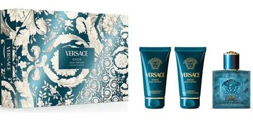 Versace Eros•  Pour Homme•  Eau De Toilette 50 ML•  Shower gel 50 ml•  After Shave Balm 50 ml•  Natural spray 50 ml