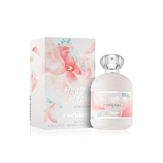 Cacharel Anaïs Anaïs L'Original • Eau de Toilette • 100 ml da donna L’incantevole fusione tra il dolce giacinto e il caprifoglio suggestivo crea un’atmosfera piena d’amore. Segue un’esplosione floreale con l’ammaliante giglio, il giocoso mughetto, l’esotico fiore di ylang-ylang e il misterioso gelsomino. Non manca nemmeno il più romantico dei fiori, la rosa, le cui note esalteranno perfettamente il tuo fascino naturale.